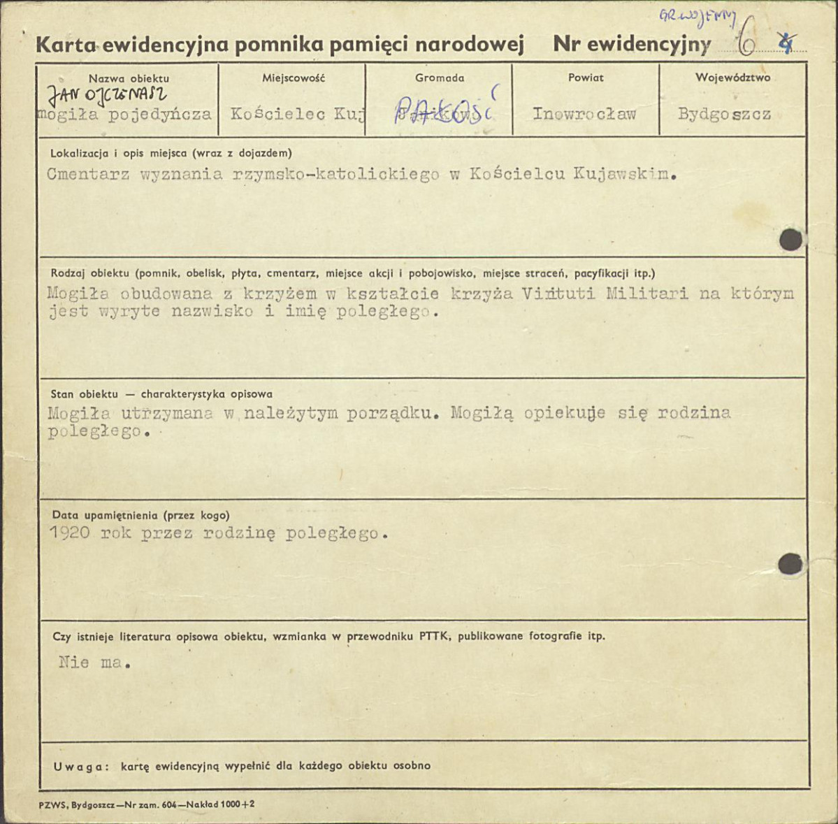 karta ewidencyjna, skan nr 1