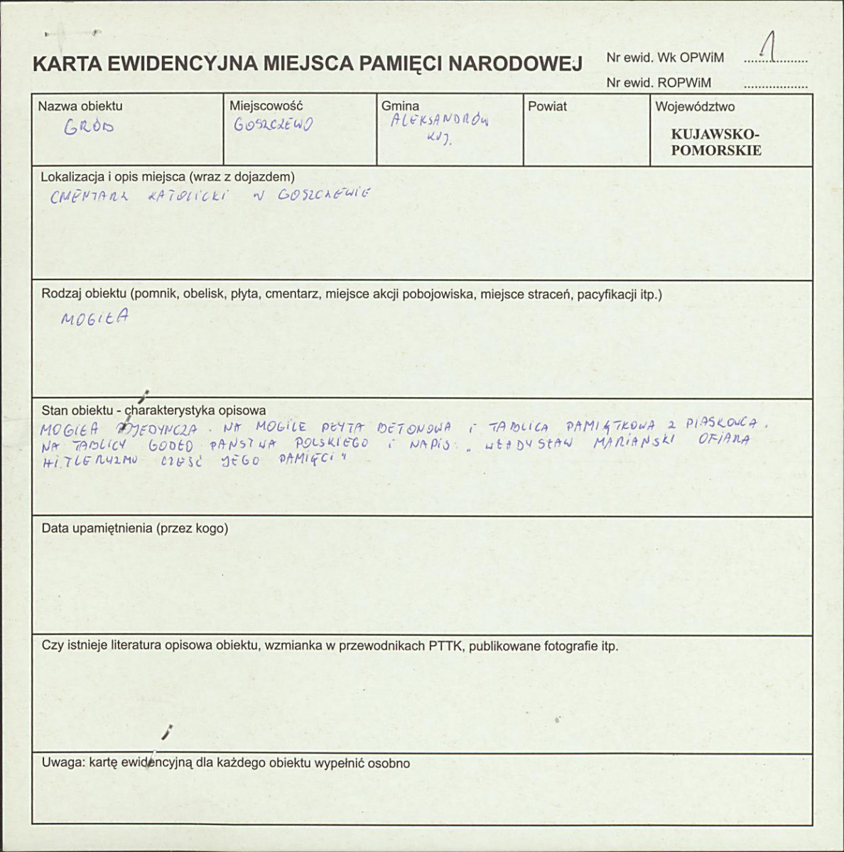 karta ewidencyjna, skan nr 1