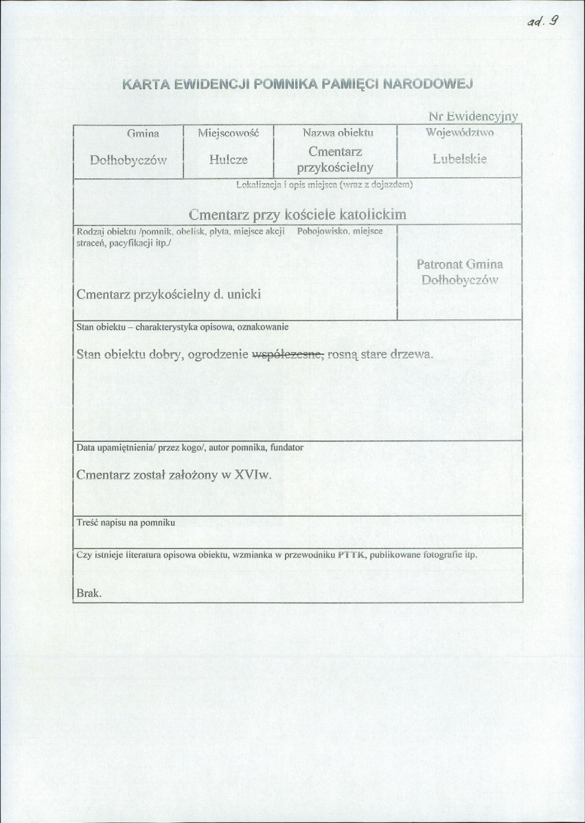 karta ewidencyjna, skan nr 1
