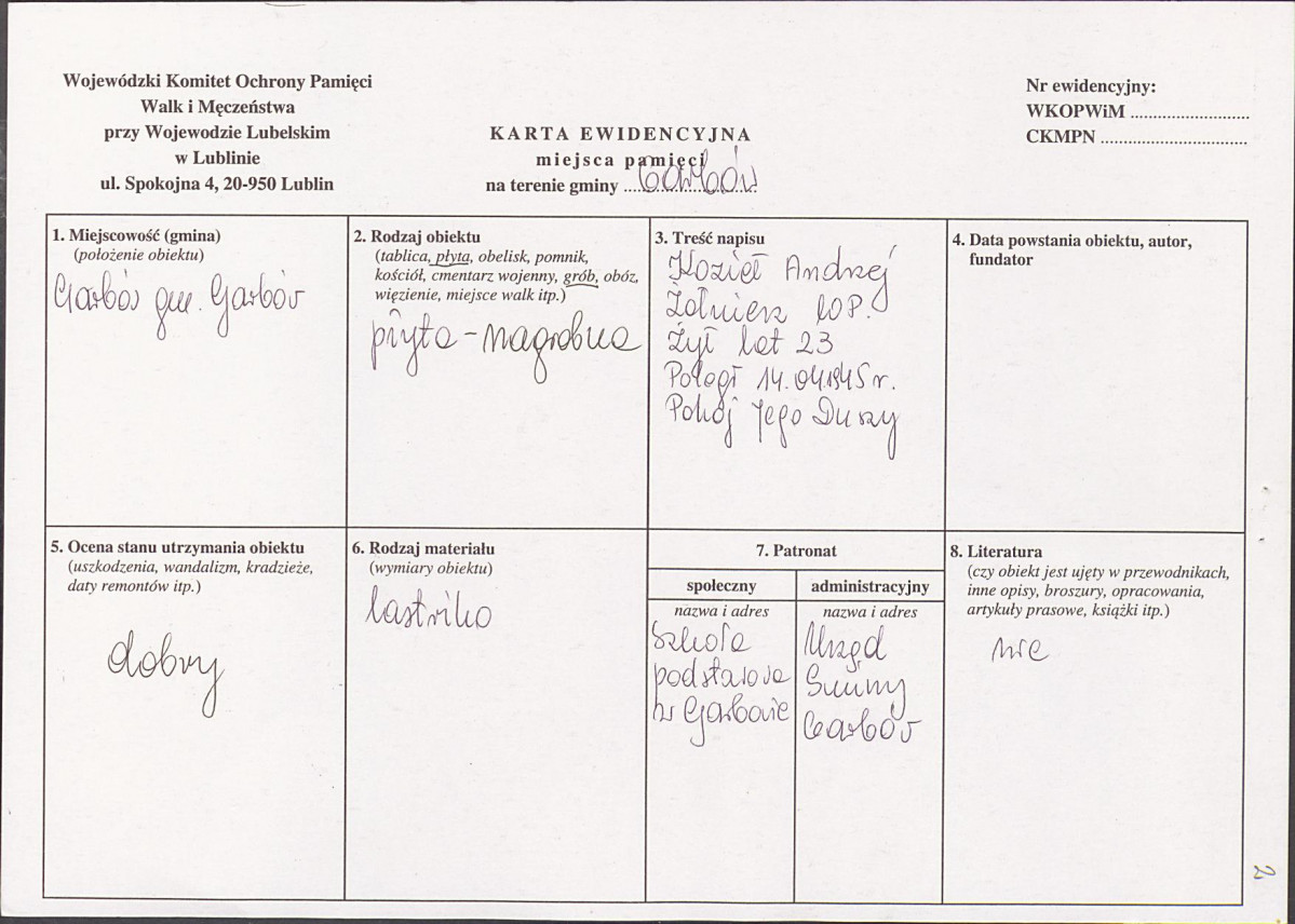 karta ewidencyjna, skan nr 1