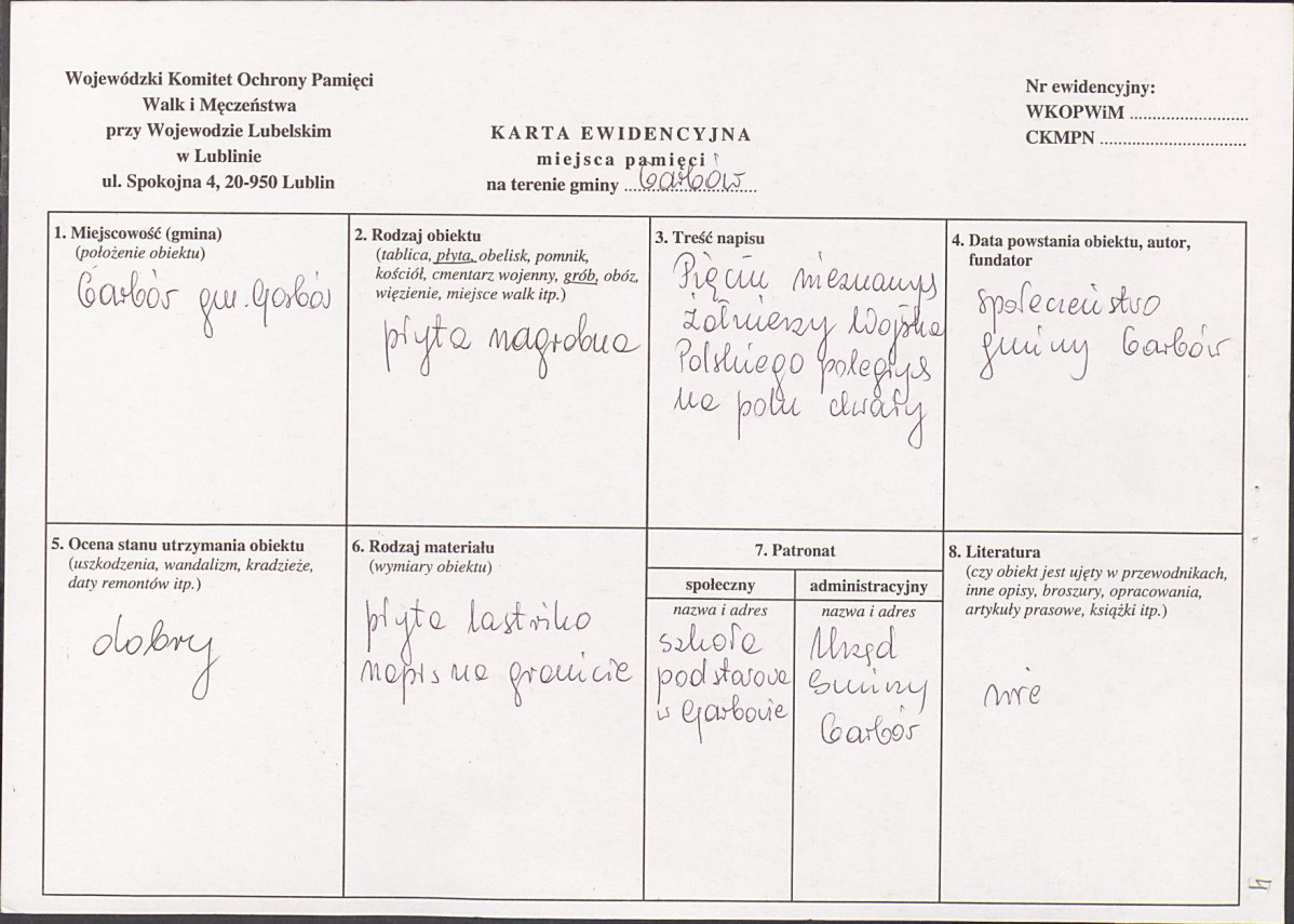 karta ewidencyjna, skan nr 1