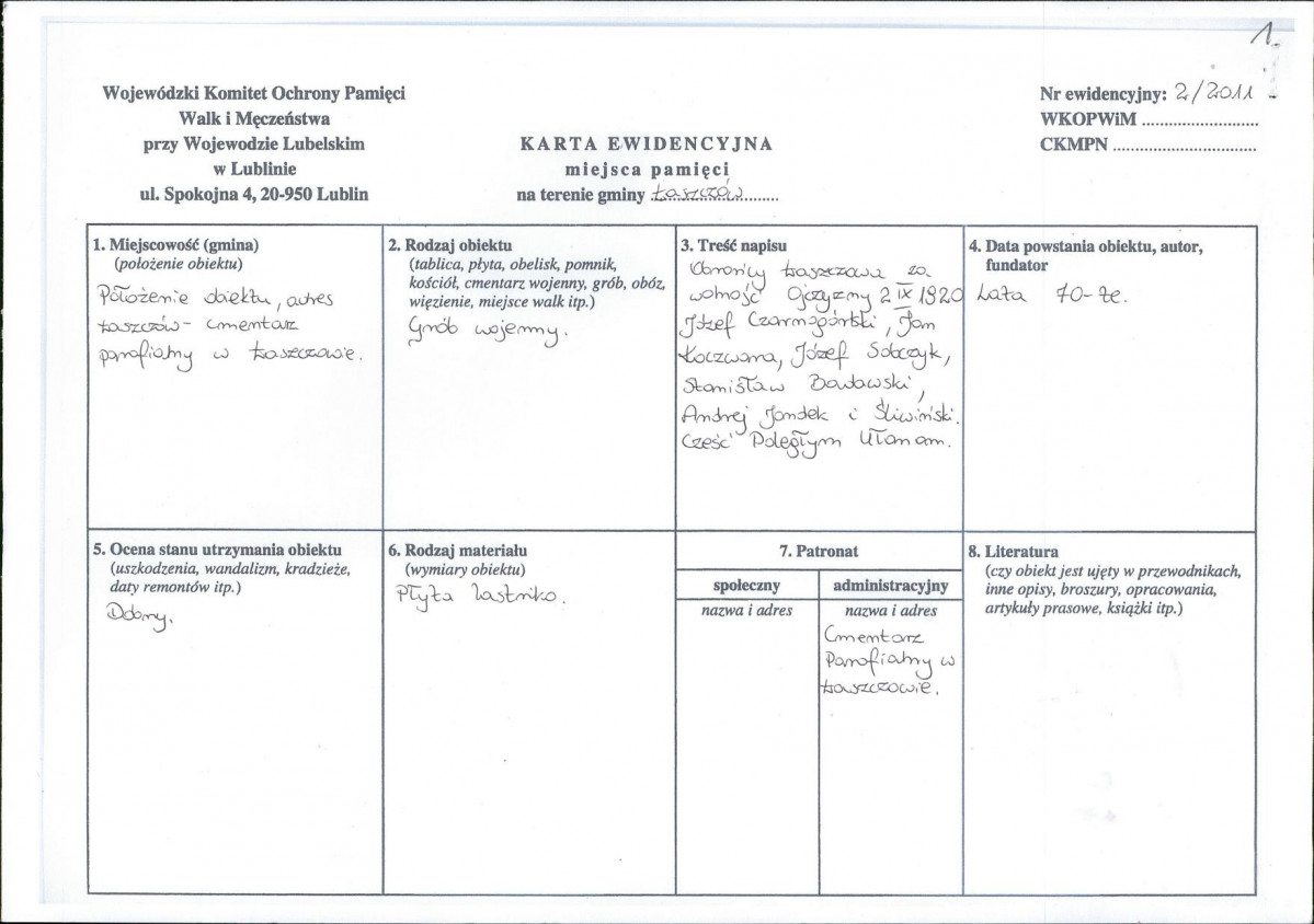 karta ewidencyjna, skan nr 1