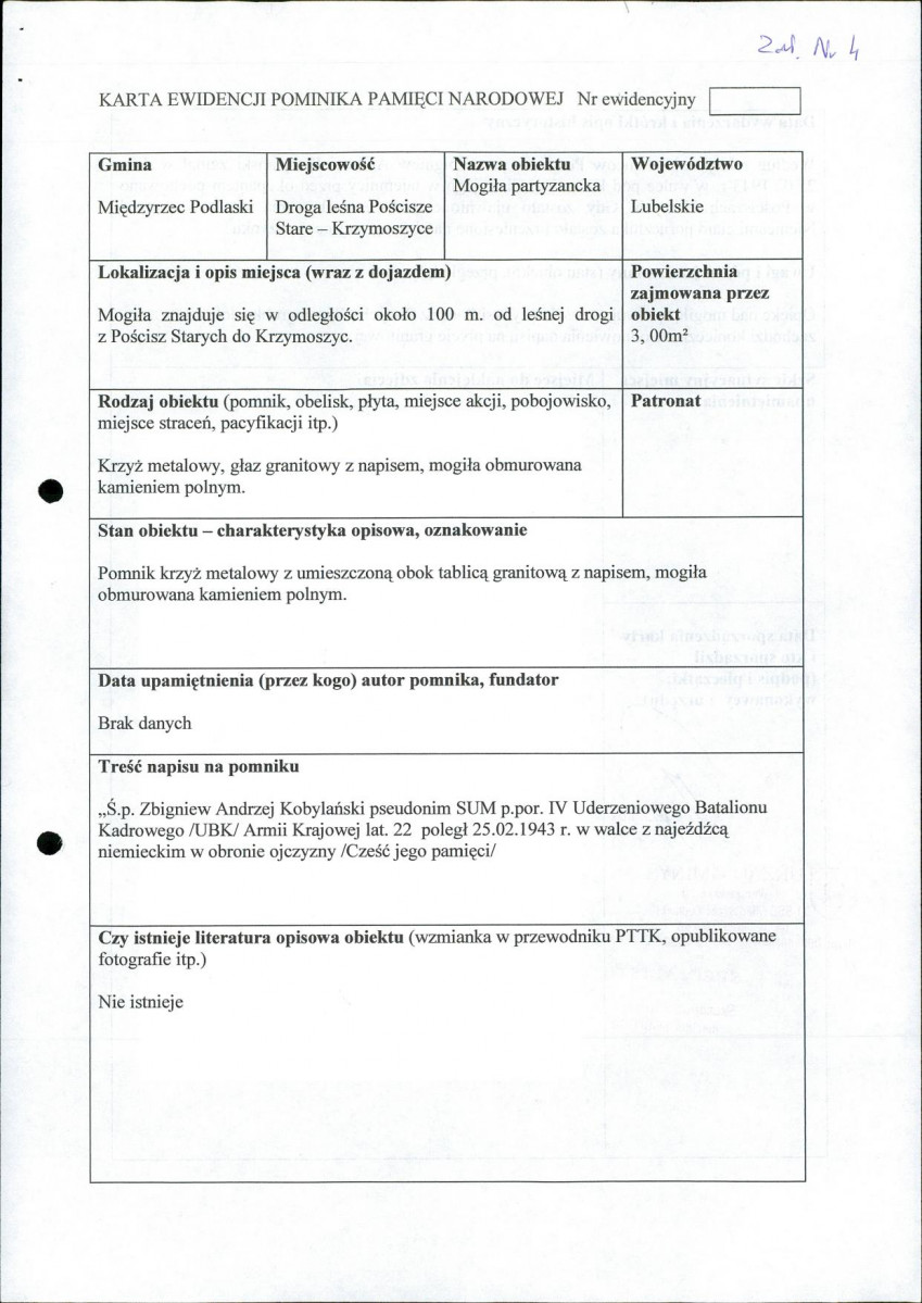 karta ewidencyjna, skan nr 1