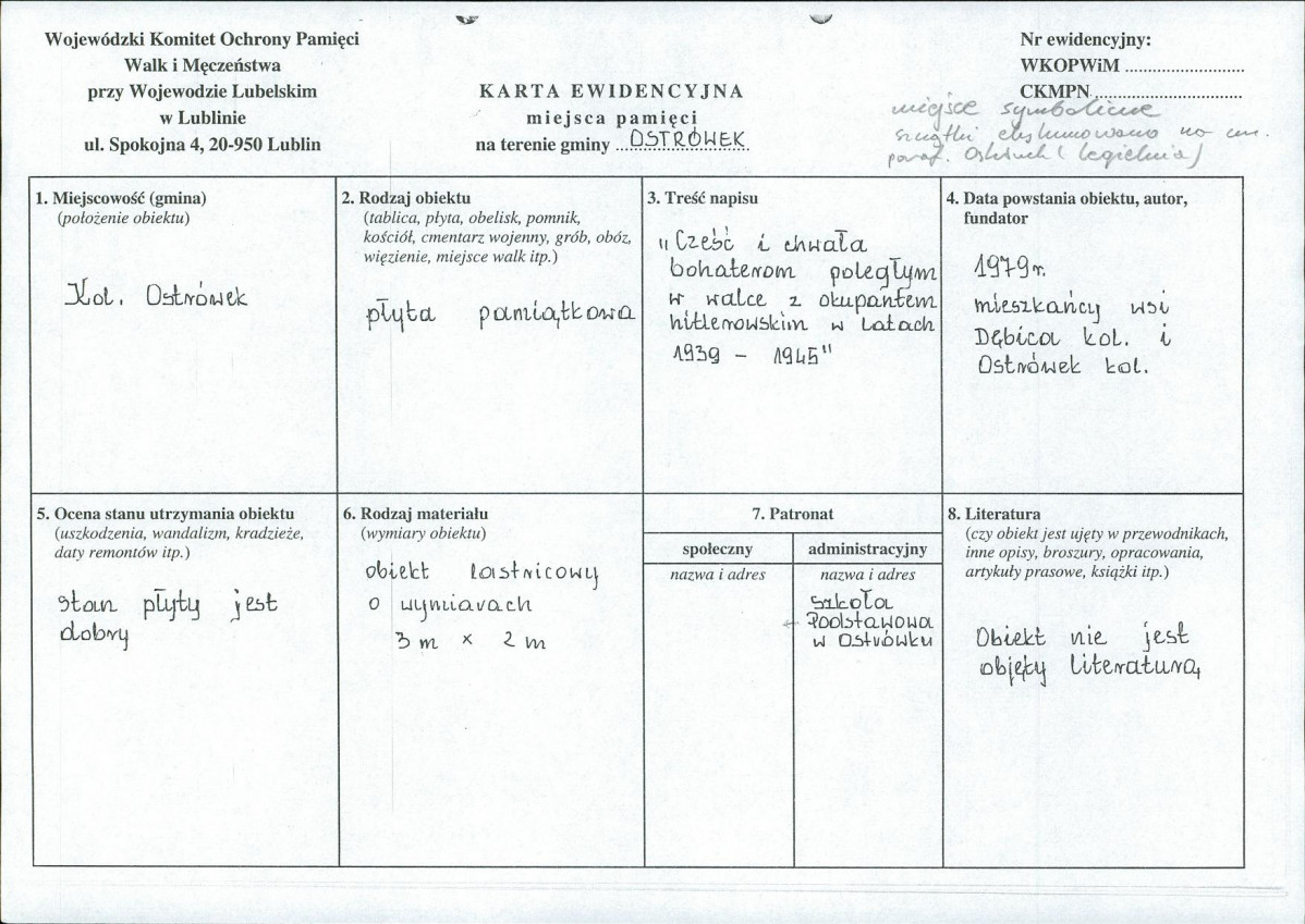 karta ewidencyjna, skan nr 1