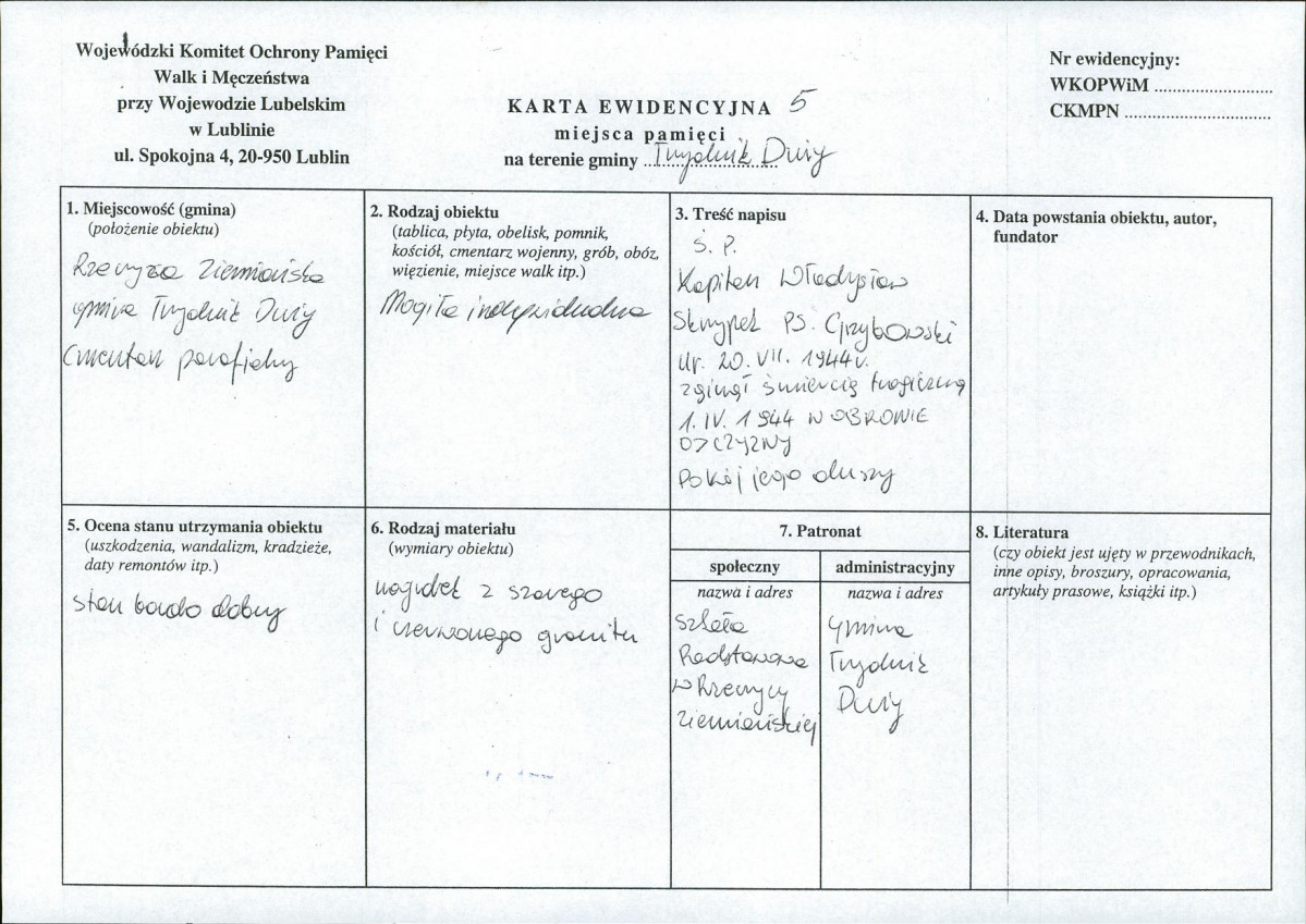 karta ewidencyjna, skan nr 1