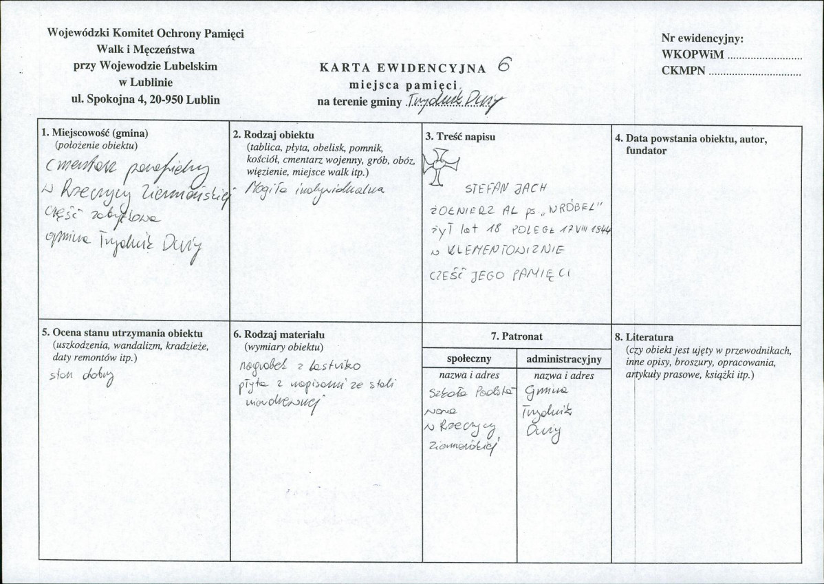 karta ewidencyjna, skan nr 1