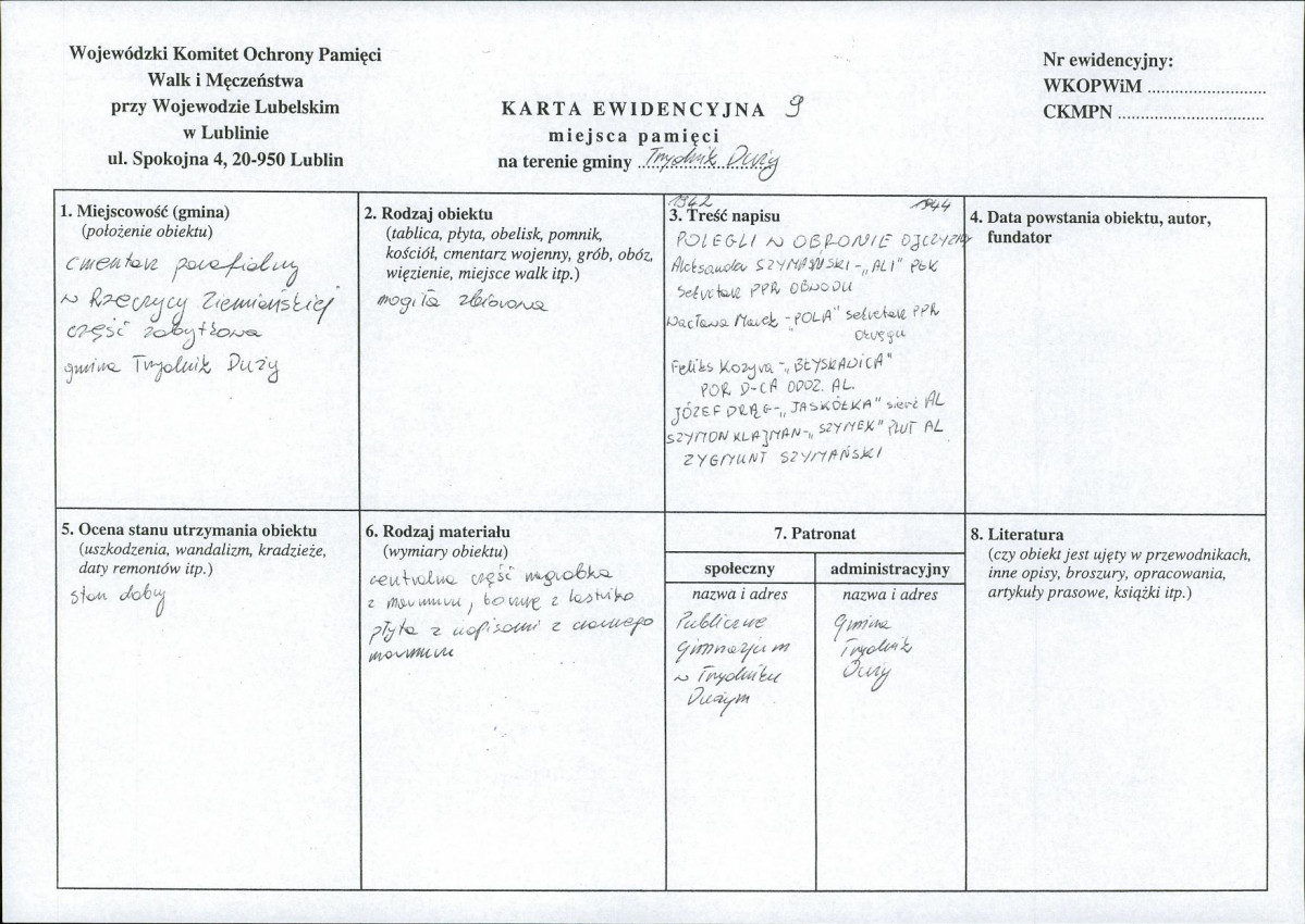 karta ewidencyjna, skan nr 1