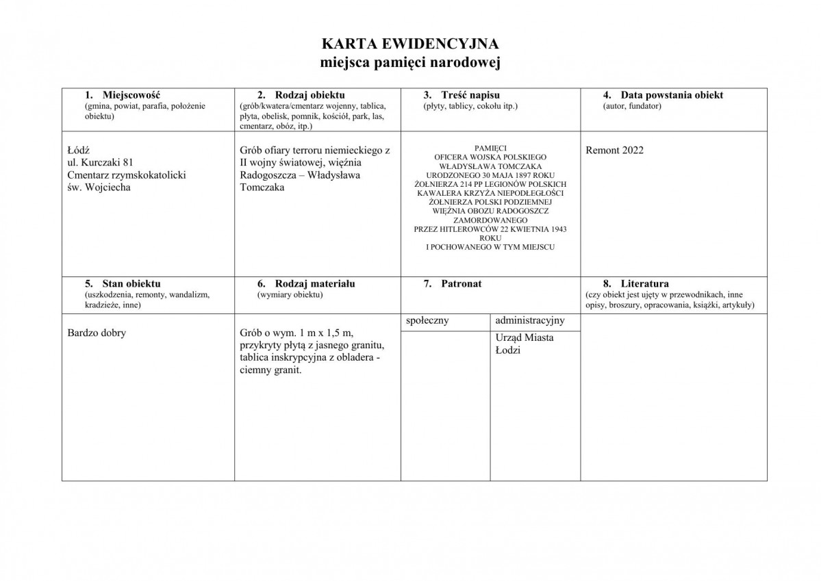 karta ewidencyjna, skan nr 1