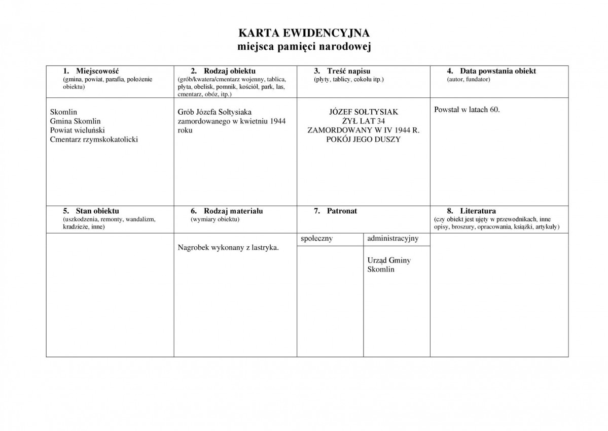 karta ewidencyjna, skan nr 1