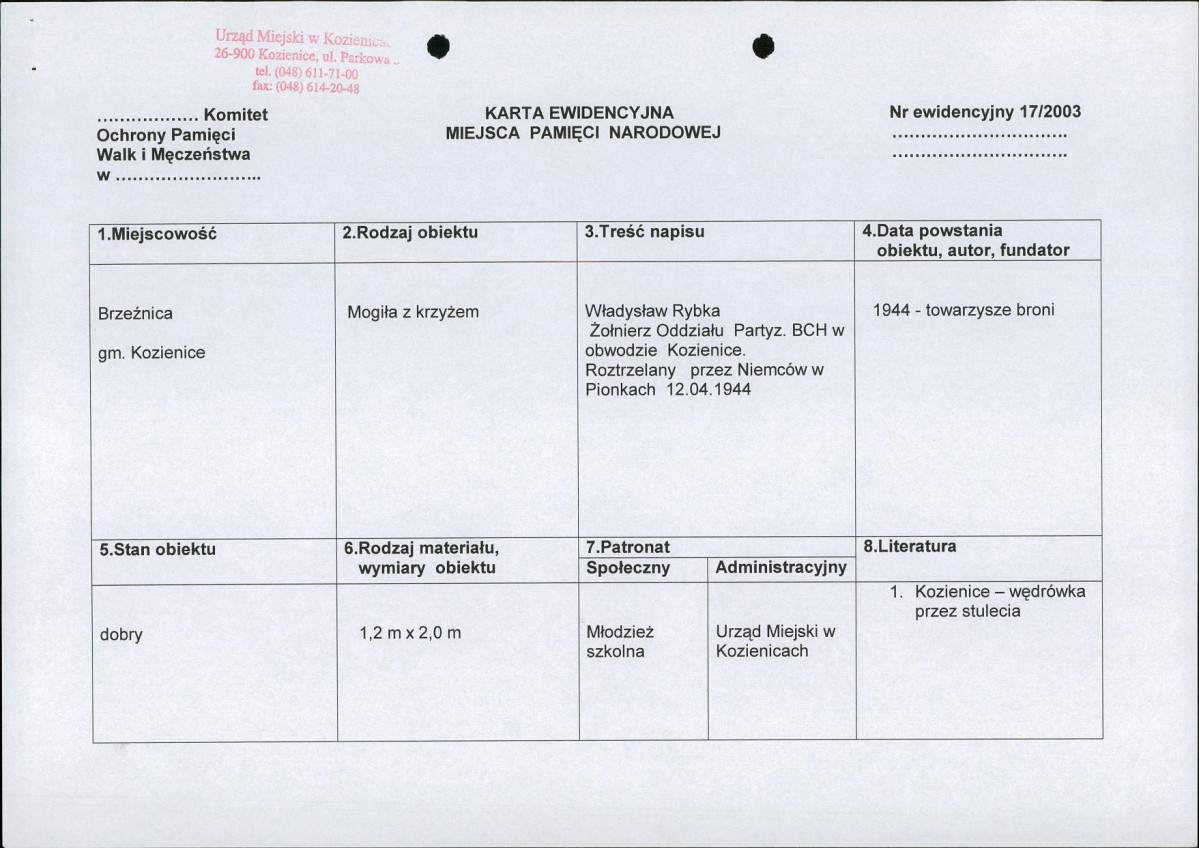 karta ewidencyjna, skan nr 1