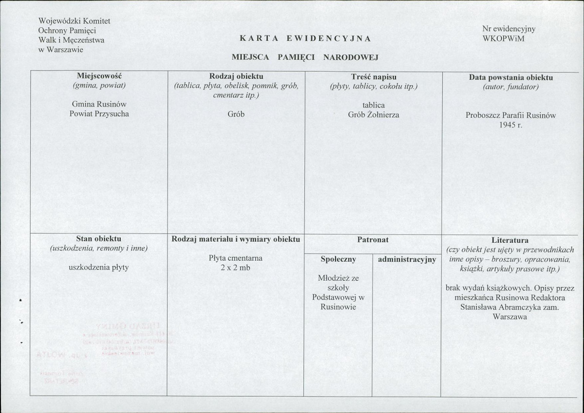 karta ewidencyjna, skan nr 1