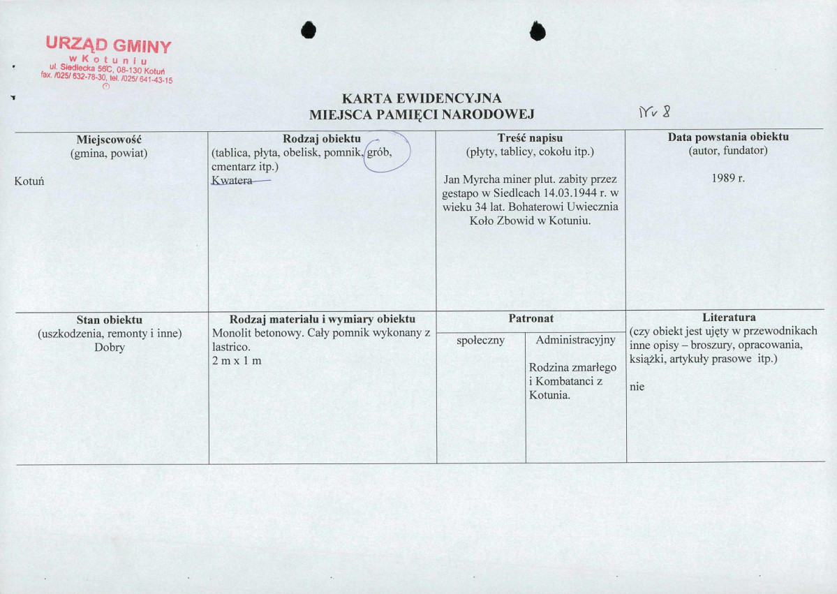 karta ewidencyjna, skan nr 1