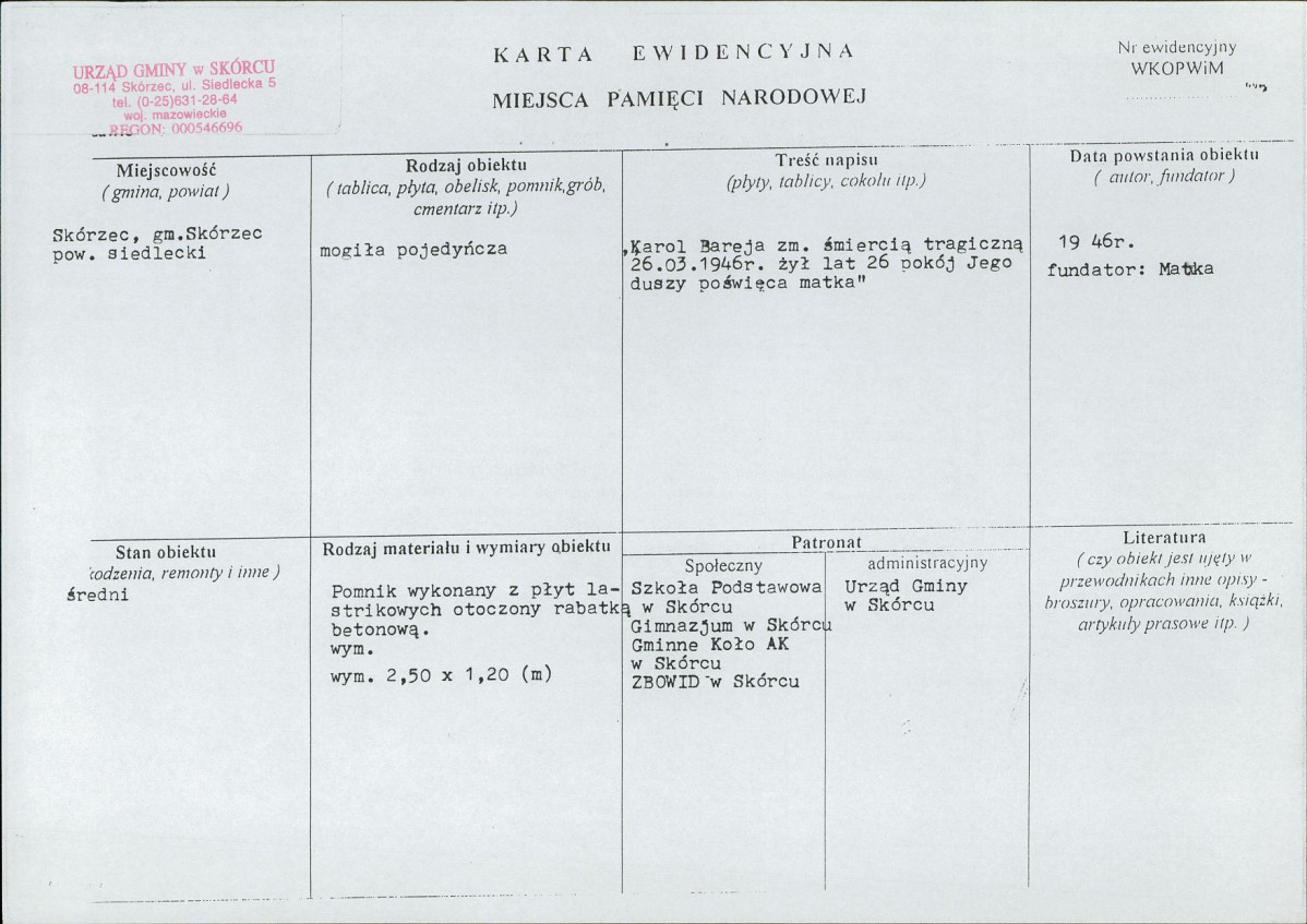 karta ewidencyjna, skan nr 1