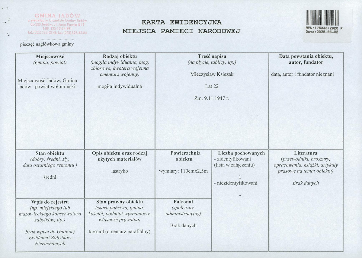 karta ewidencyjna, skan nr 1