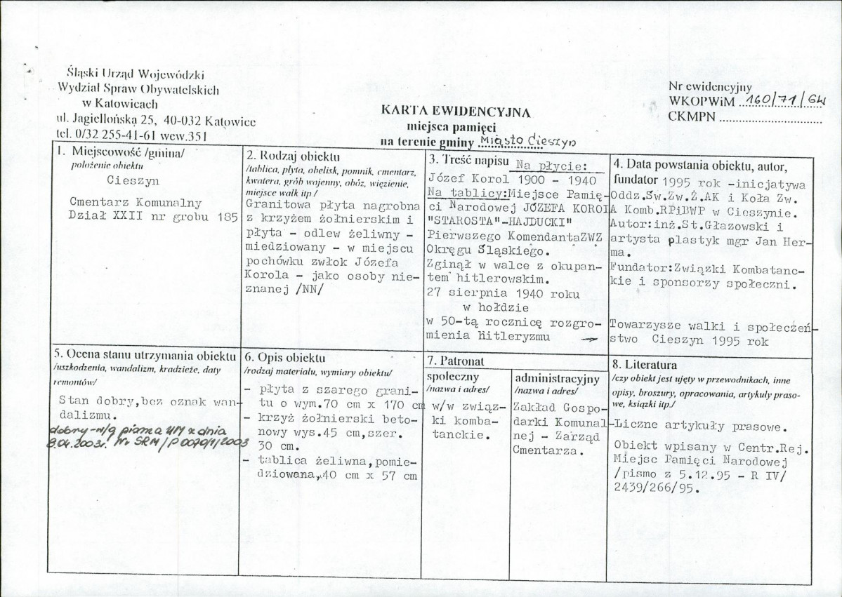 karta ewidencyjna, skan nr 1