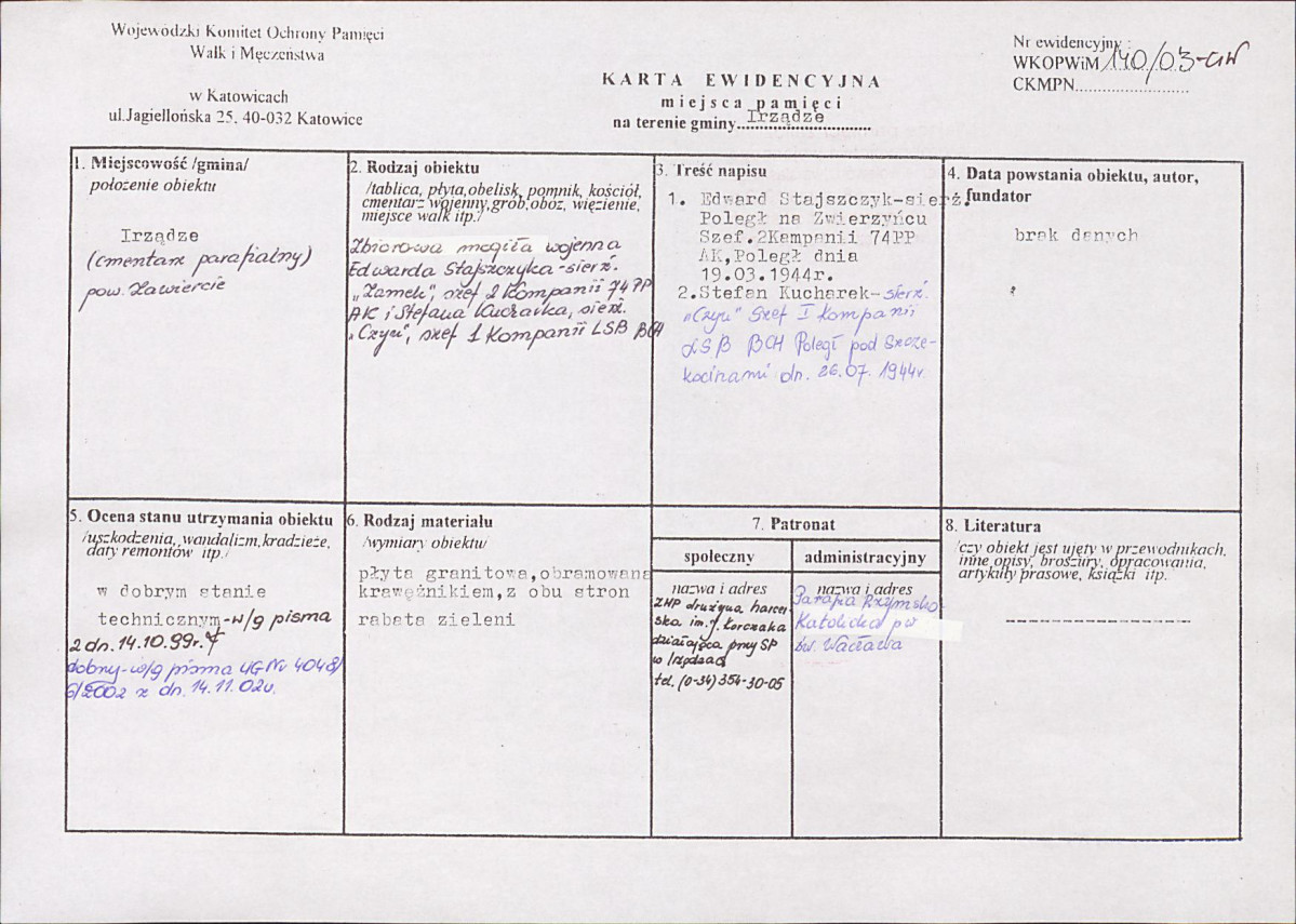 karta ewidencyjna, skan nr 1