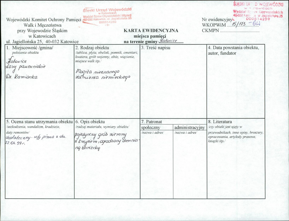 karta ewidencyjna, skan nr 1