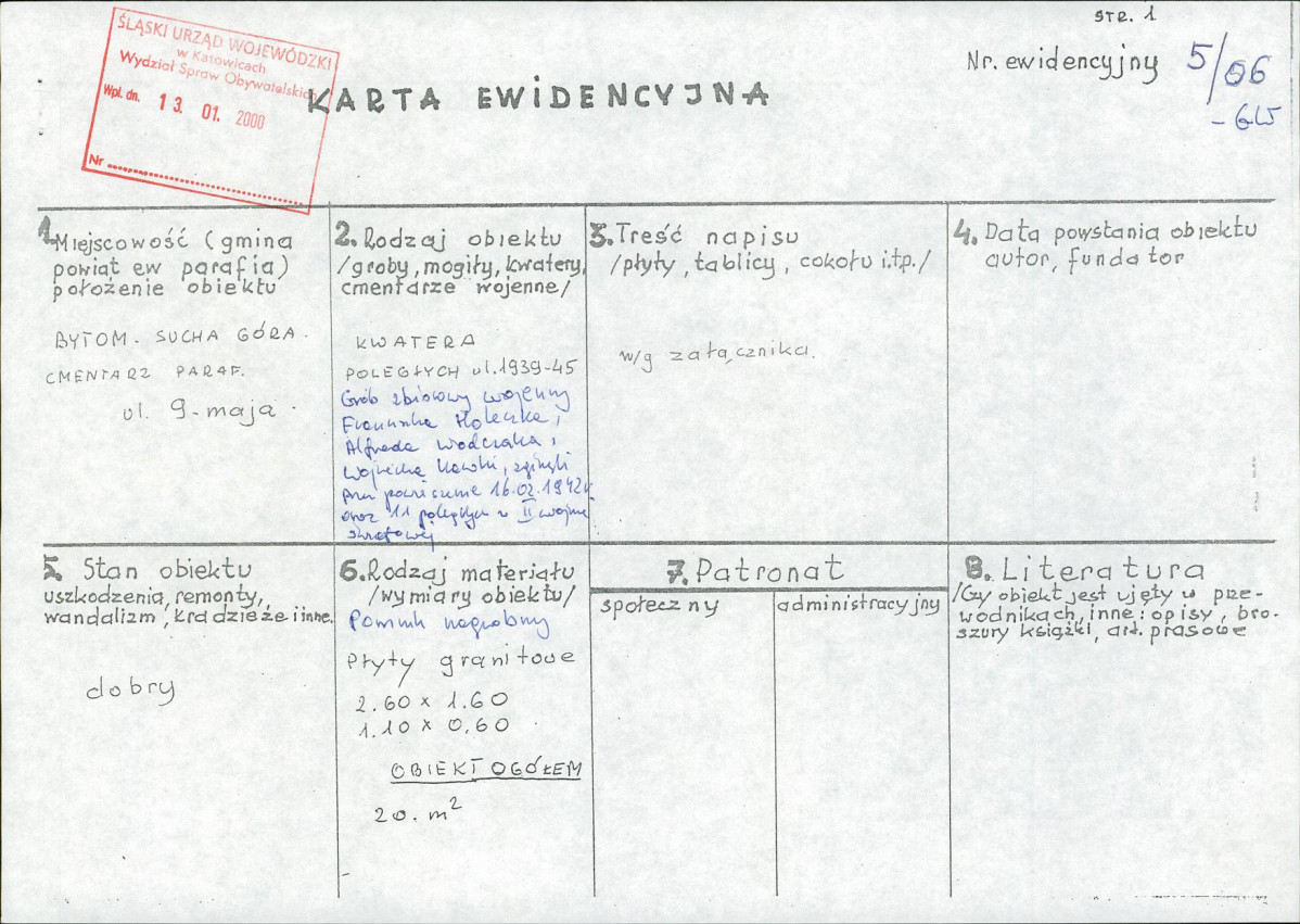 karta ewidencyjna, skan nr 1