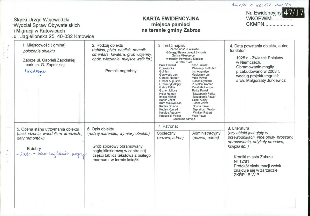 karta ewidencyjna, skan nr 1