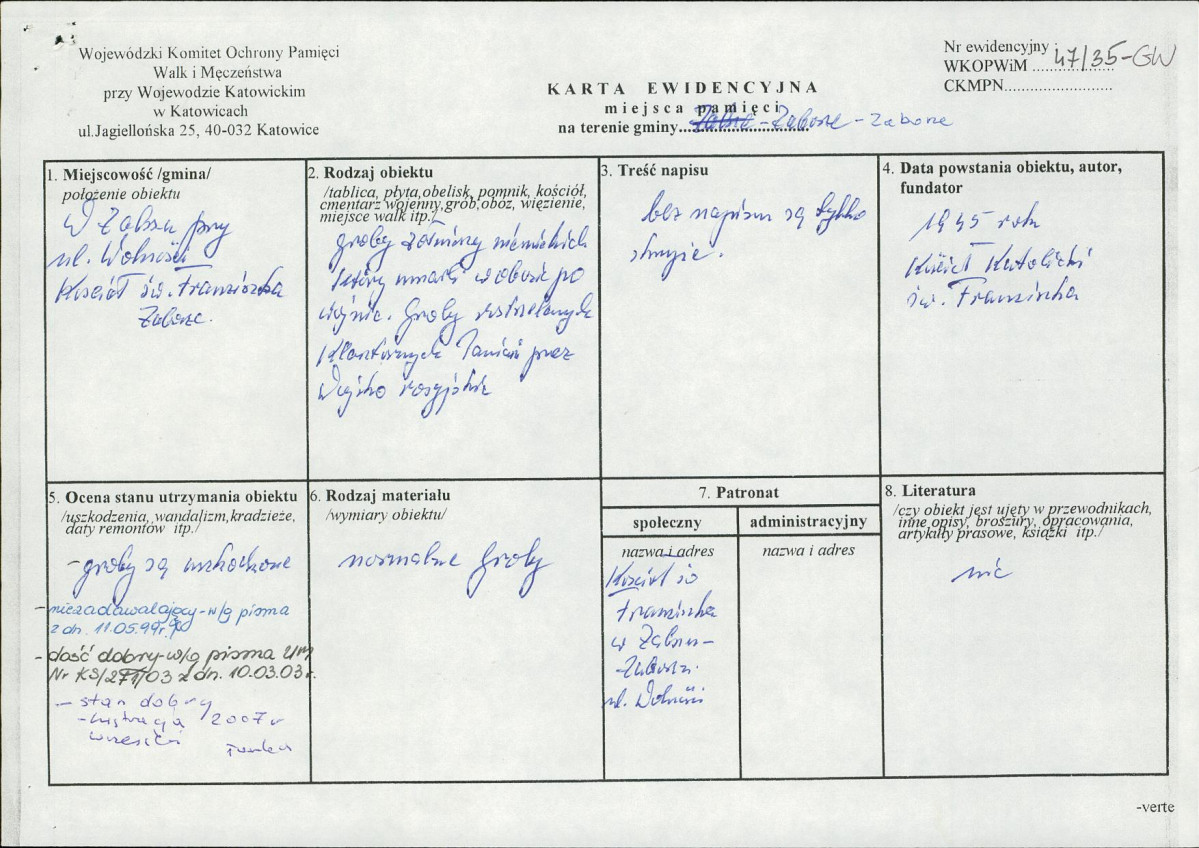 karta ewidencyjna, skan nr 1