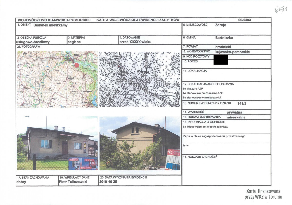 KEZN - Karta obiektu niewpisanego do rejestru, skan nr 1