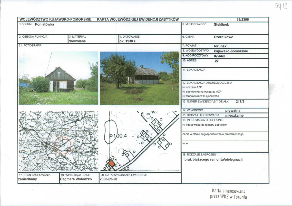 KEZN - Karta obiektu niewpisanego do rejestru, skan nr 1