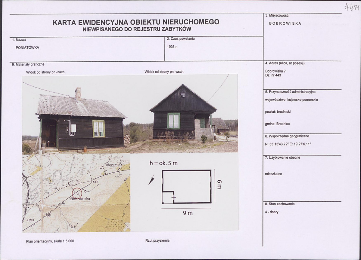 Karta obiektu niewpisanego do rejestru, skan nr 1