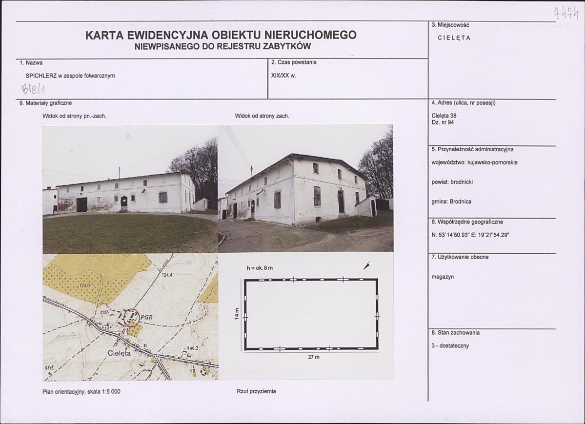 Karta obiektu niewpisanego do rejestru, skan nr 1