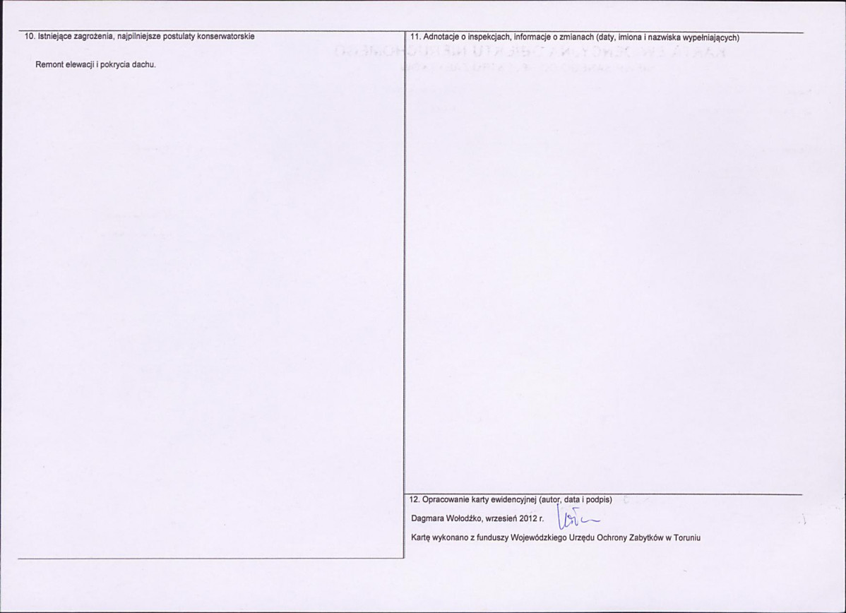 Karta obiektu niewpisanego do rejestru, skan nr 2