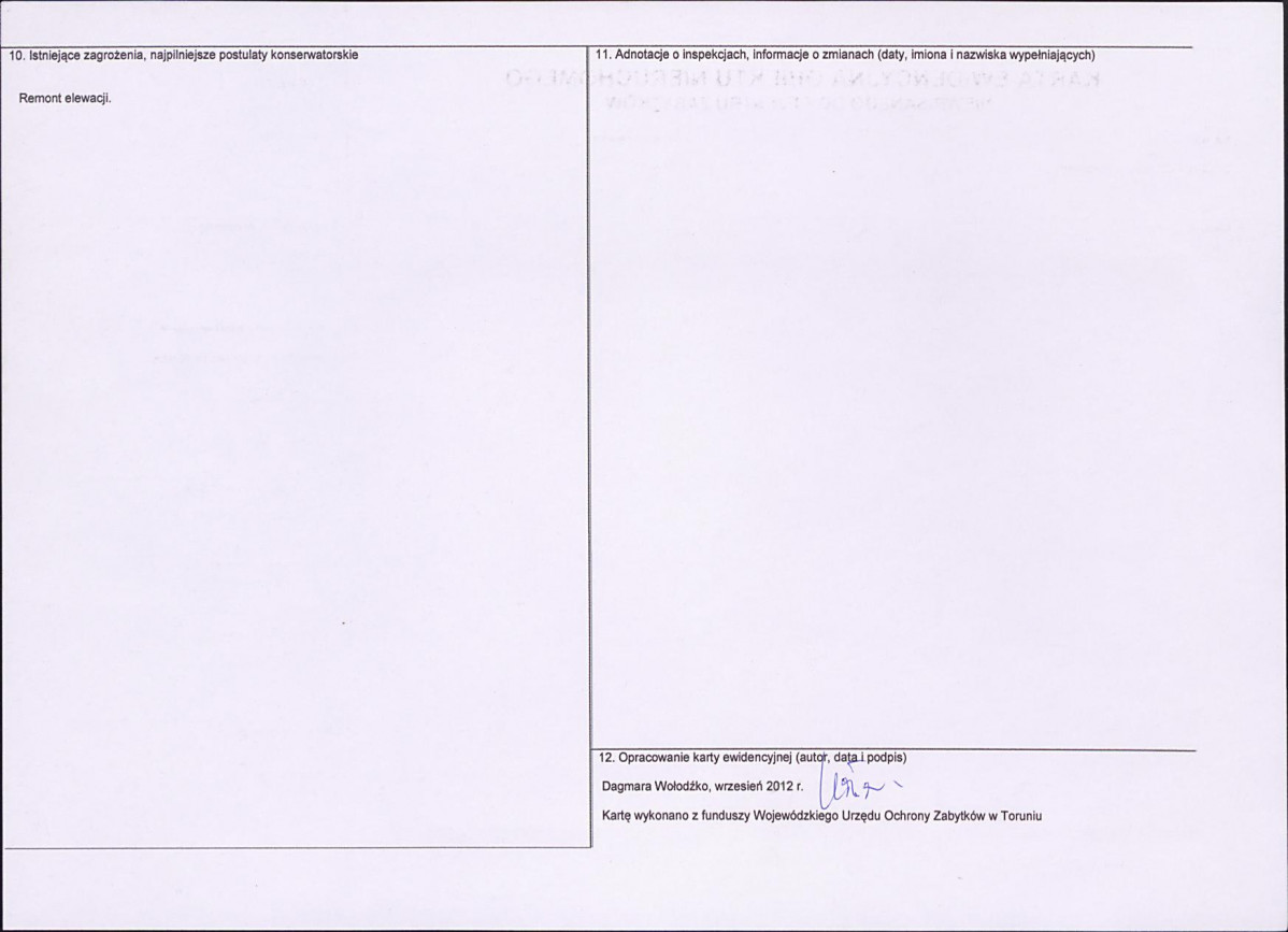 Karta obiektu niewpisanego do rejestru, skan nr 2