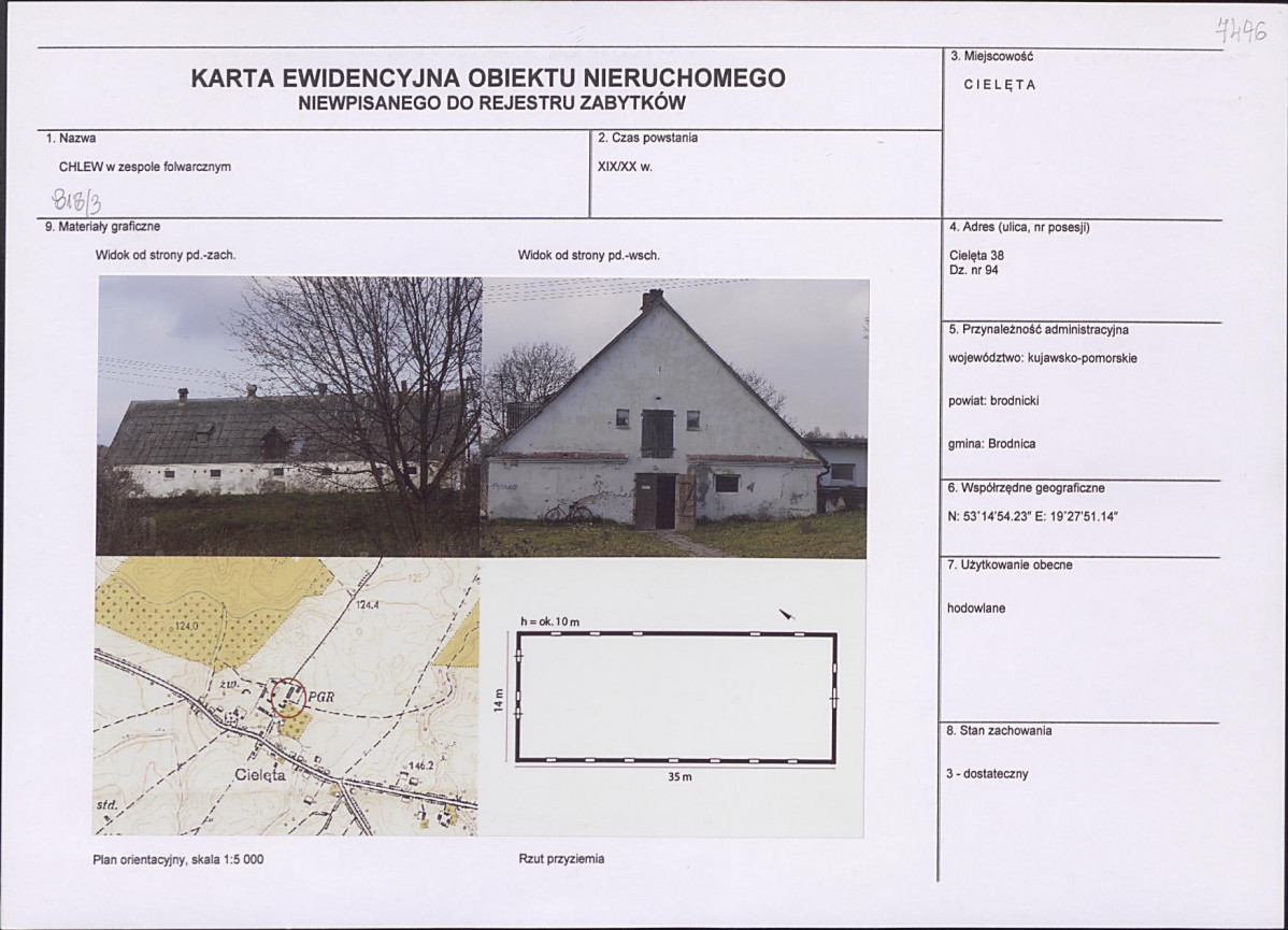 Karta obiektu niewpisanego do rejestru, skan nr 1