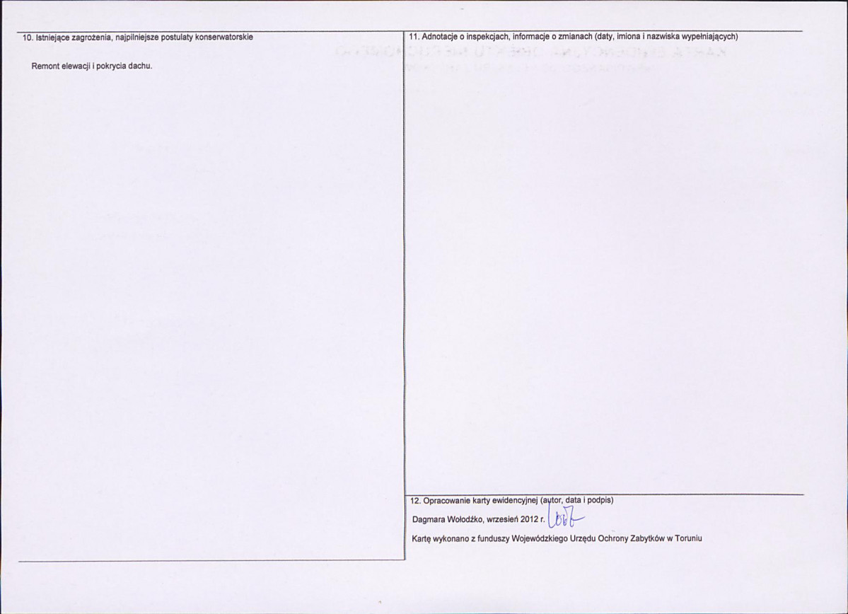 Karta obiektu niewpisanego do rejestru, skan nr 2