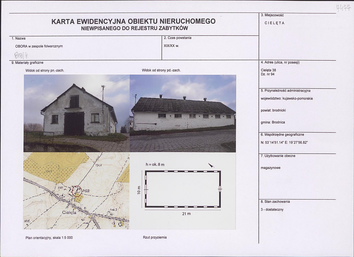 Karta obiektu niewpisanego do rejestru, skan nr 1