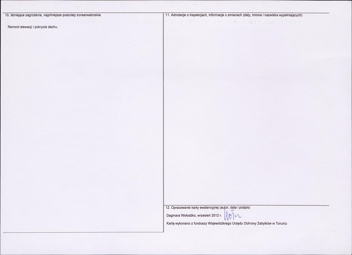 Karta obiektu niewpisanego do rejestru, skan nr 2