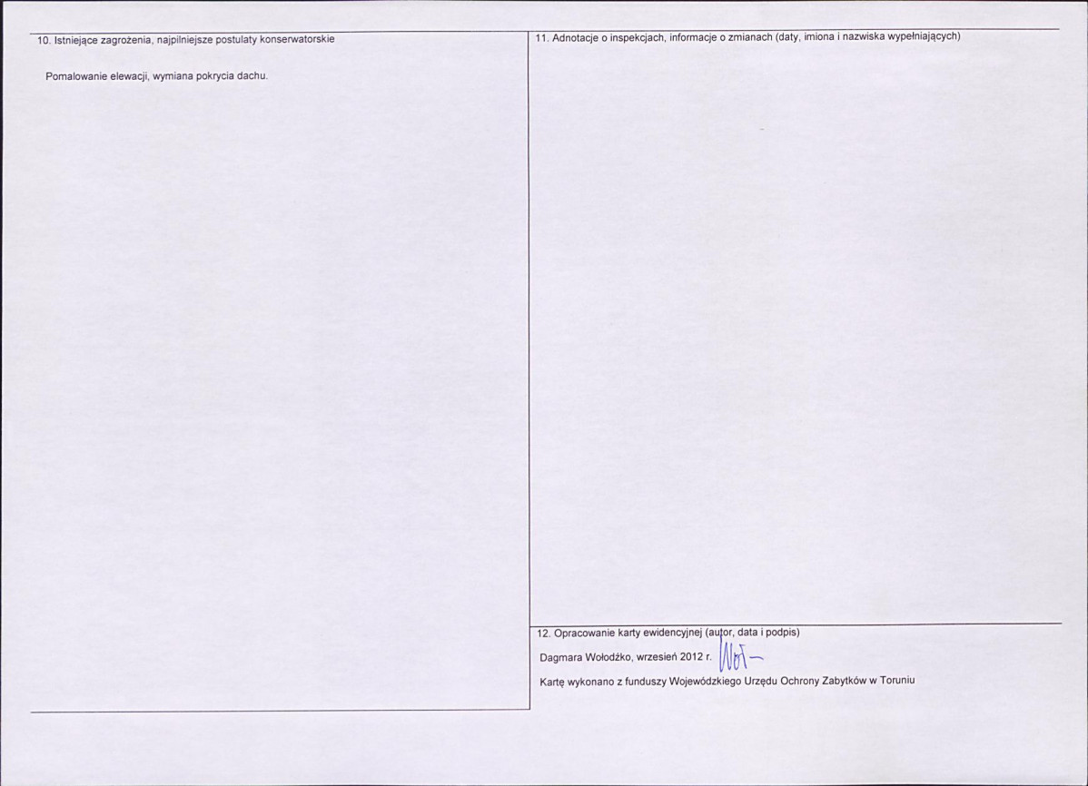 Karta obiektu niewpisanego do rejestru, skan nr 2