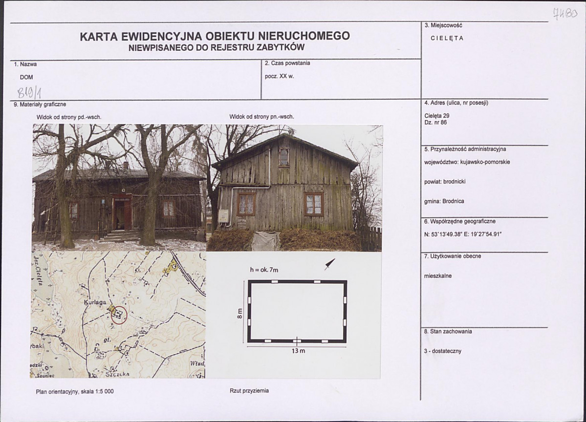 Karta obiektu niewpisanego do rejestru, skan nr 1
