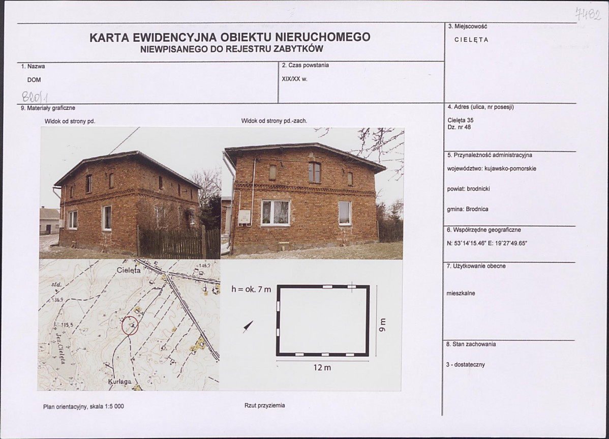 Karta obiektu niewpisanego do rejestru, skan nr 1