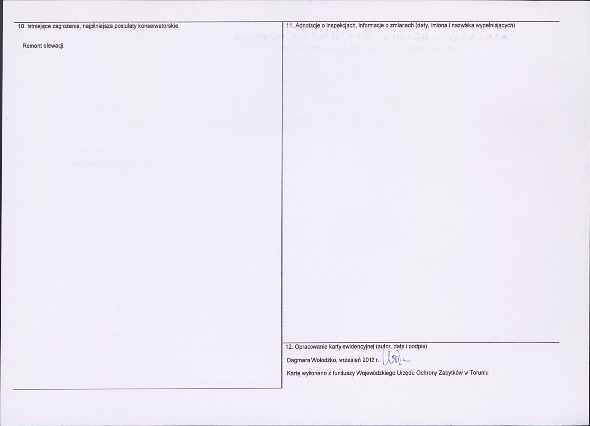 Karta obiektu niewpisanego do rejestru, skan nr 2