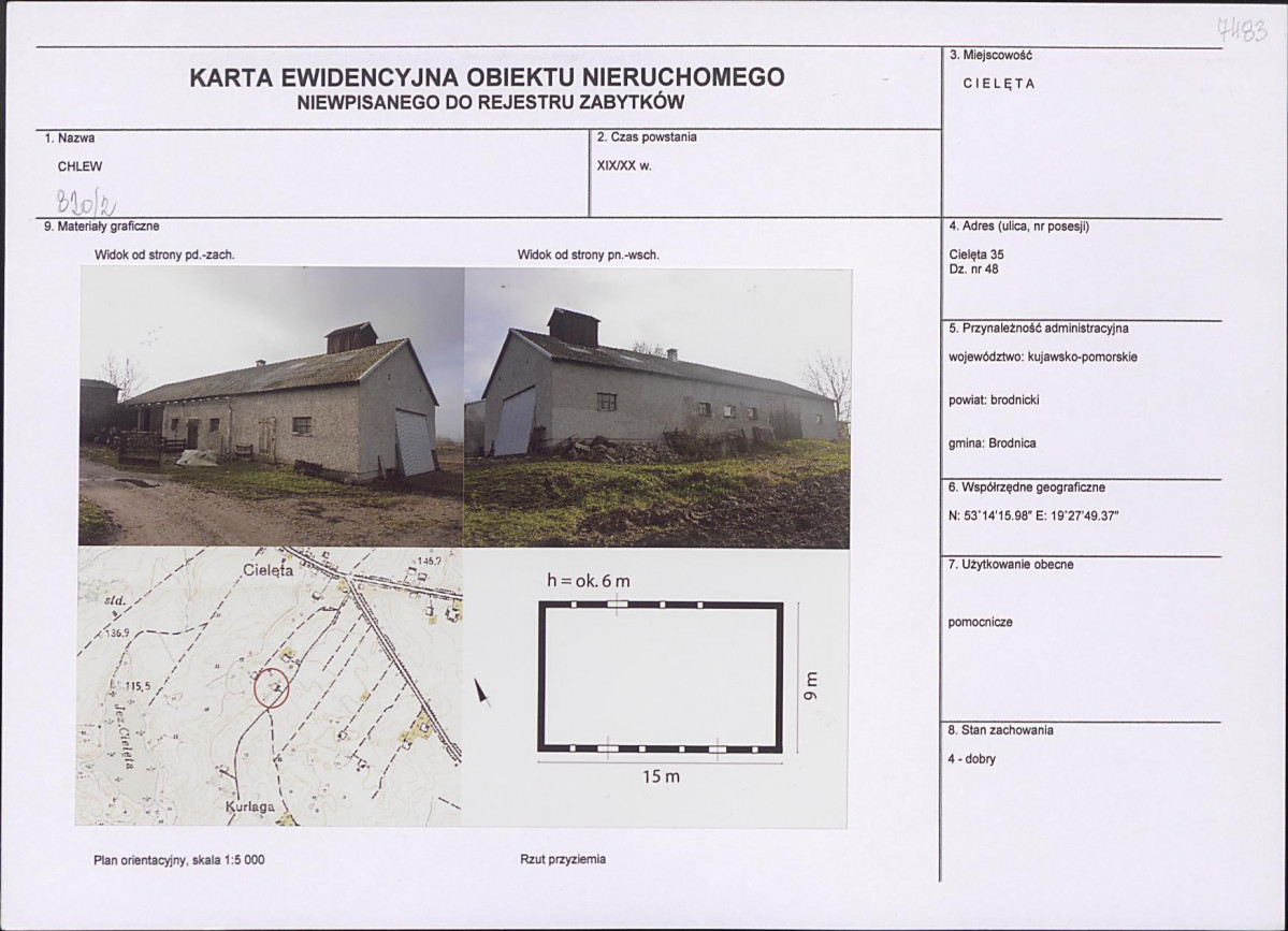 Karta obiektu niewpisanego do rejestru, skan nr 1