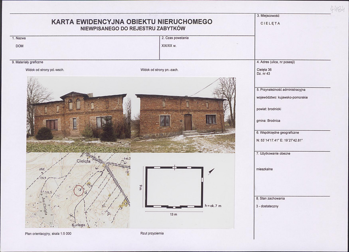 Karta obiektu niewpisanego do rejestru, skan nr 1