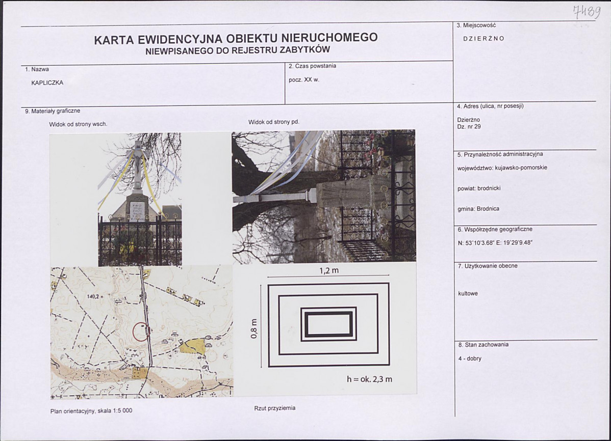 Karta obiektu niewpisanego do rejestru, skan nr 1