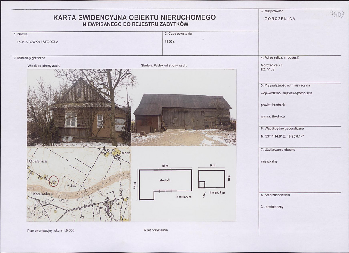 Karta obiektu niewpisanego do rejestru, skan nr 1