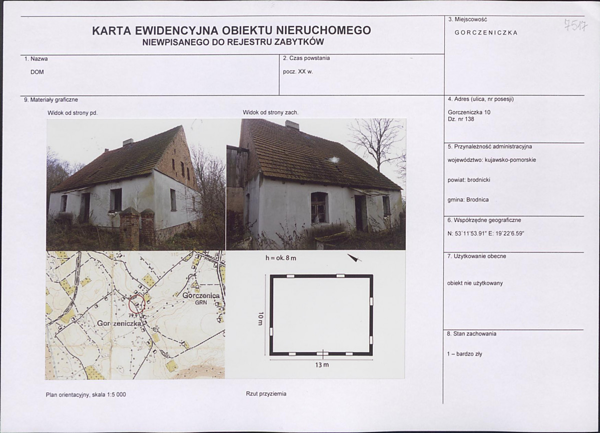 Karta obiektu niewpisanego do rejestru, skan nr 1