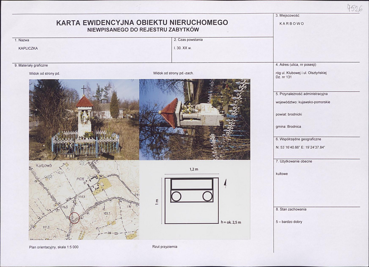 Karta obiektu niewpisanego do rejestru, skan nr 1
