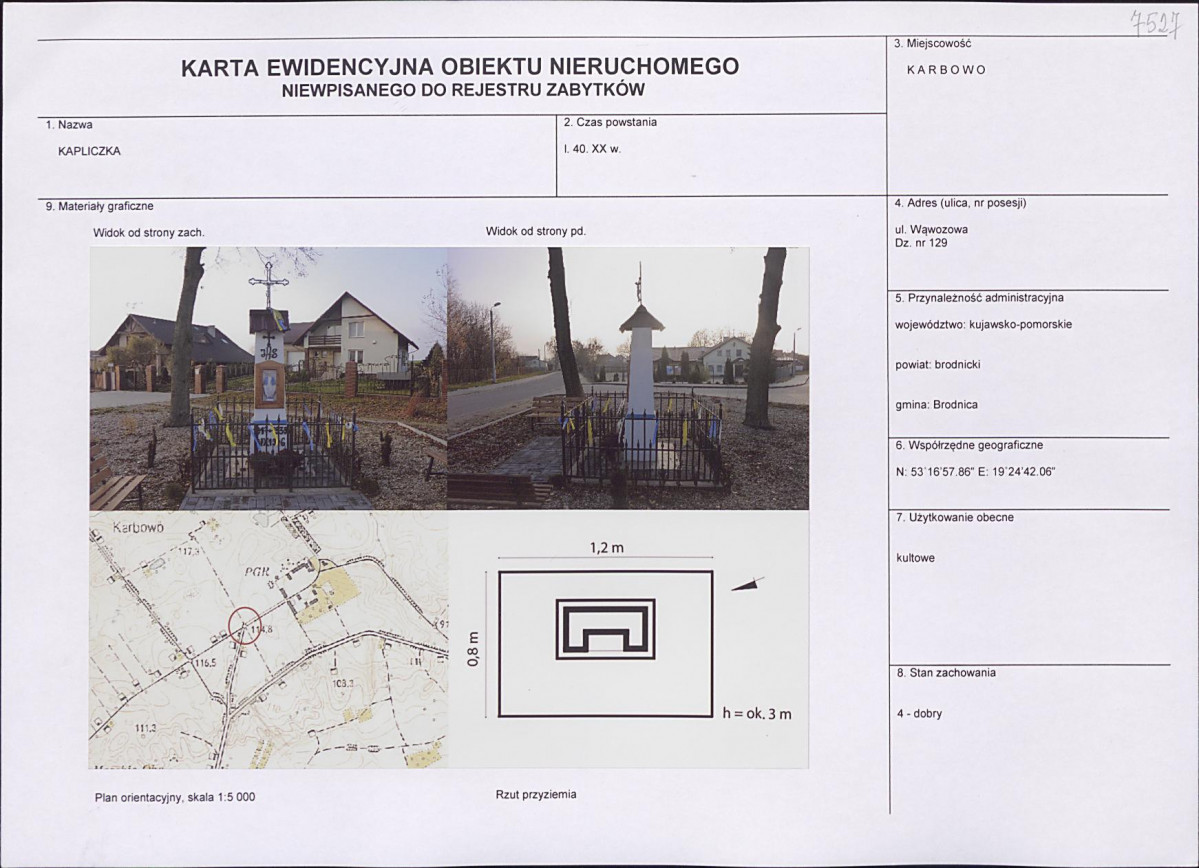 Karta obiektu niewpisanego do rejestru, skan nr 1