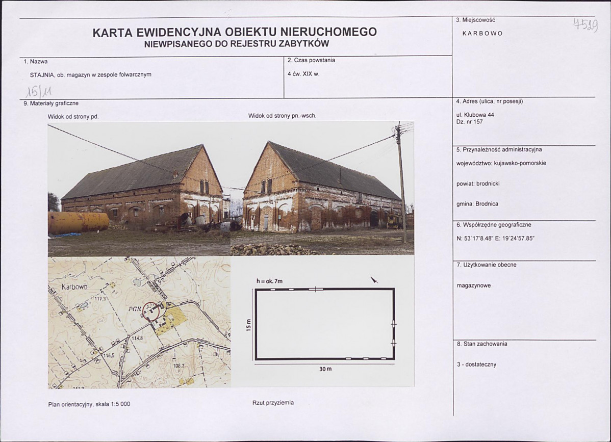 Karta obiektu niewpisanego do rejestru, skan nr 1