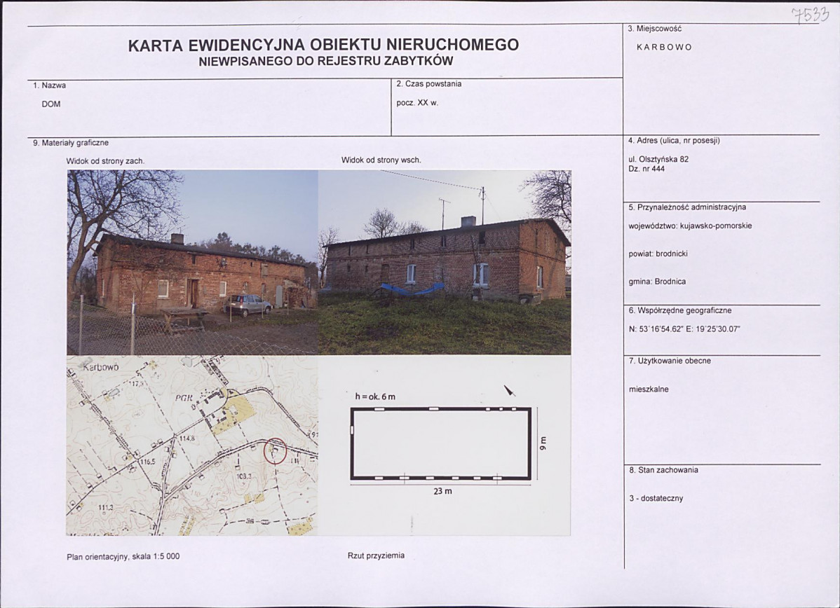 Karta obiektu niewpisanego do rejestru, skan nr 1