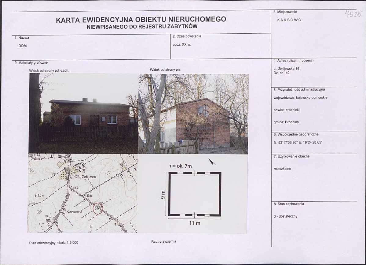 Karta obiektu niewpisanego do rejestru, skan nr 1