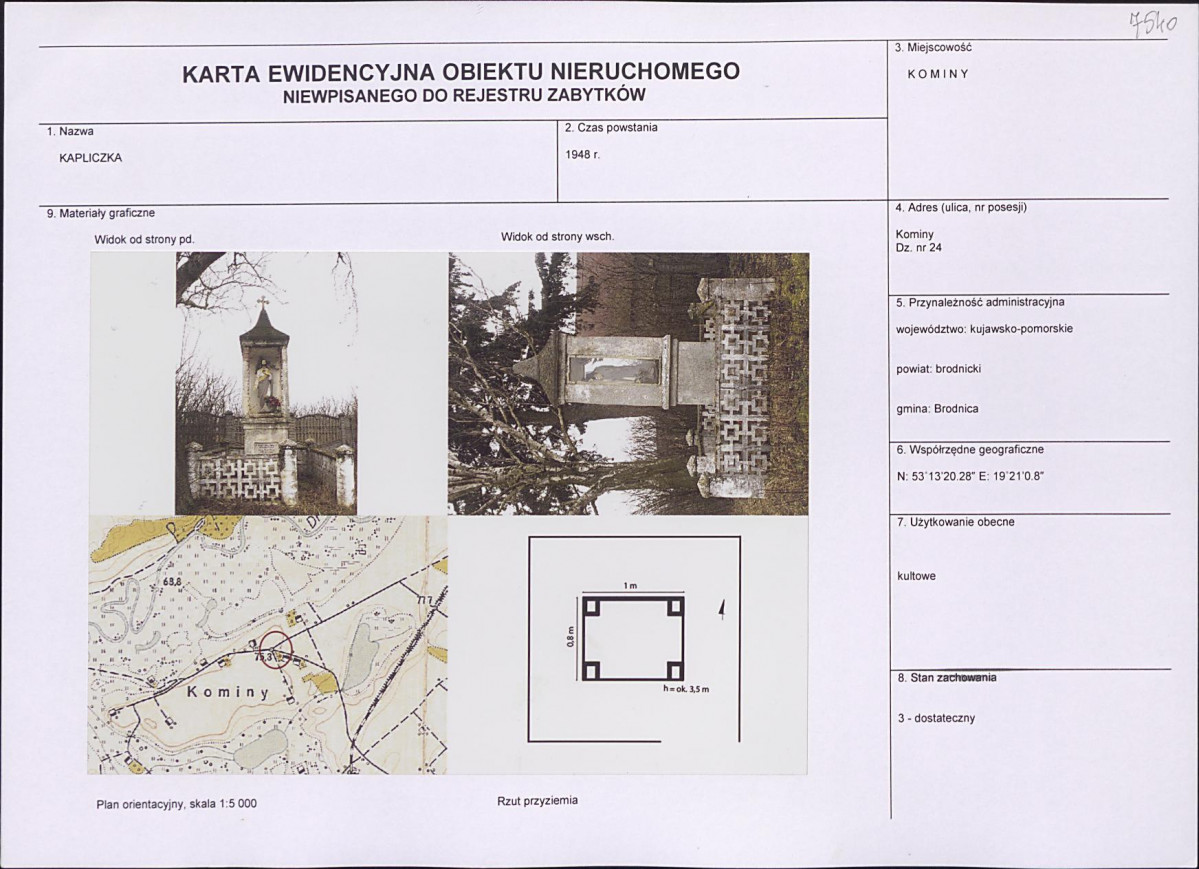 Karta obiektu niewpisanego do rejestru, skan nr 1