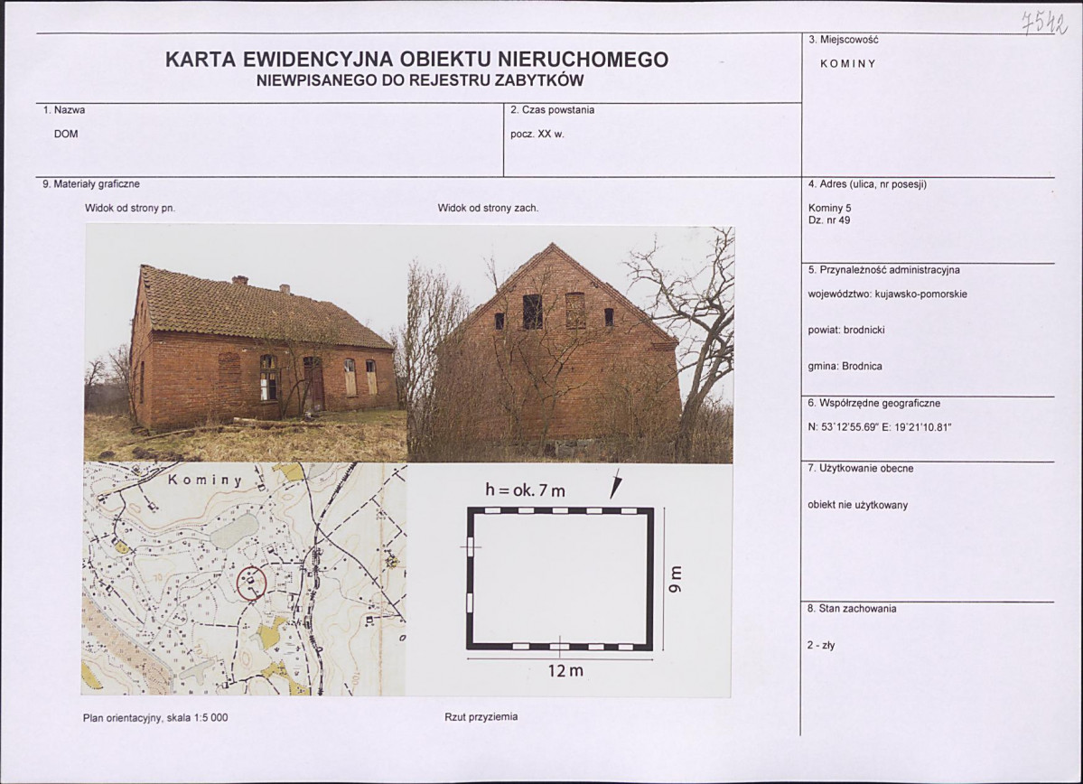 Karta obiektu niewpisanego do rejestru, skan nr 1